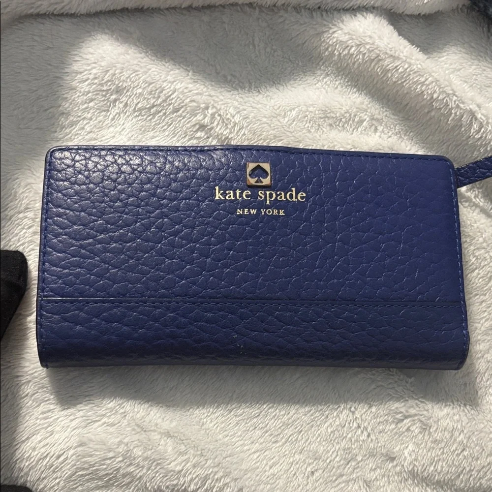 Kate Spade Royal Blue Pebbled Leather Slim Wallet Organizer